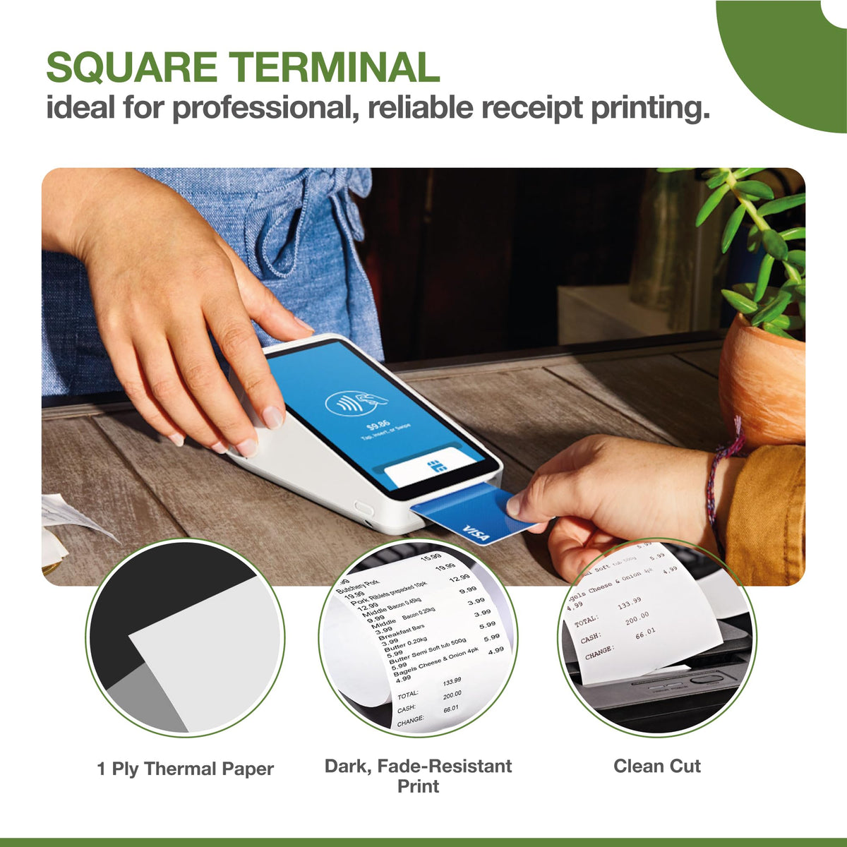 Thermal Paper Rolls Compatible with Square Terminal – 100 Rolls