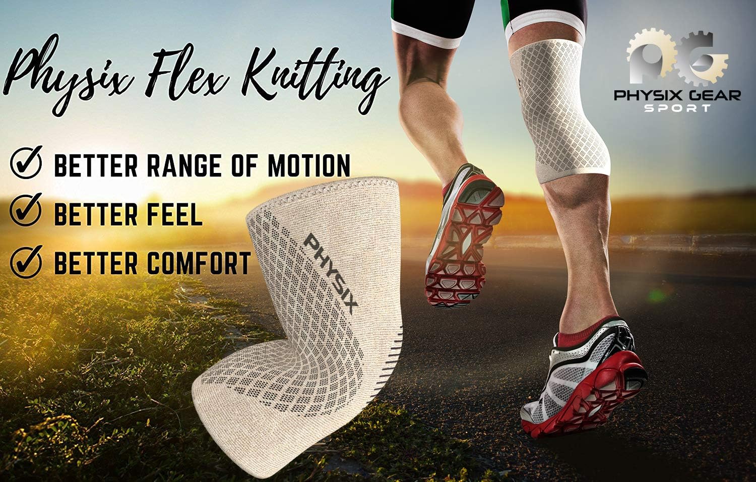 Physix Gear Knee Compression Sleeve for Men & Women - Best Compression Knee Brace for Walking, Running, Gym