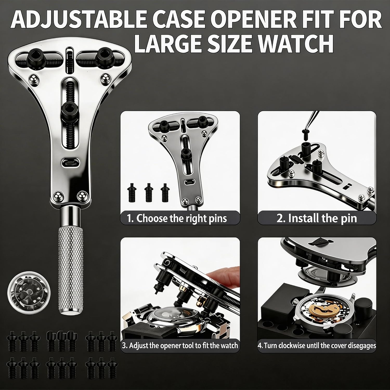 Professional Watch Repair Kit with Watch Battery Replacement Tools, Watch Link Removal Kit, Including Spring Bars