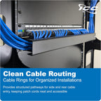 ICC 1U Ring Cable Manager with Cover, 3-Inch D-Rings, Black, 1-Pack