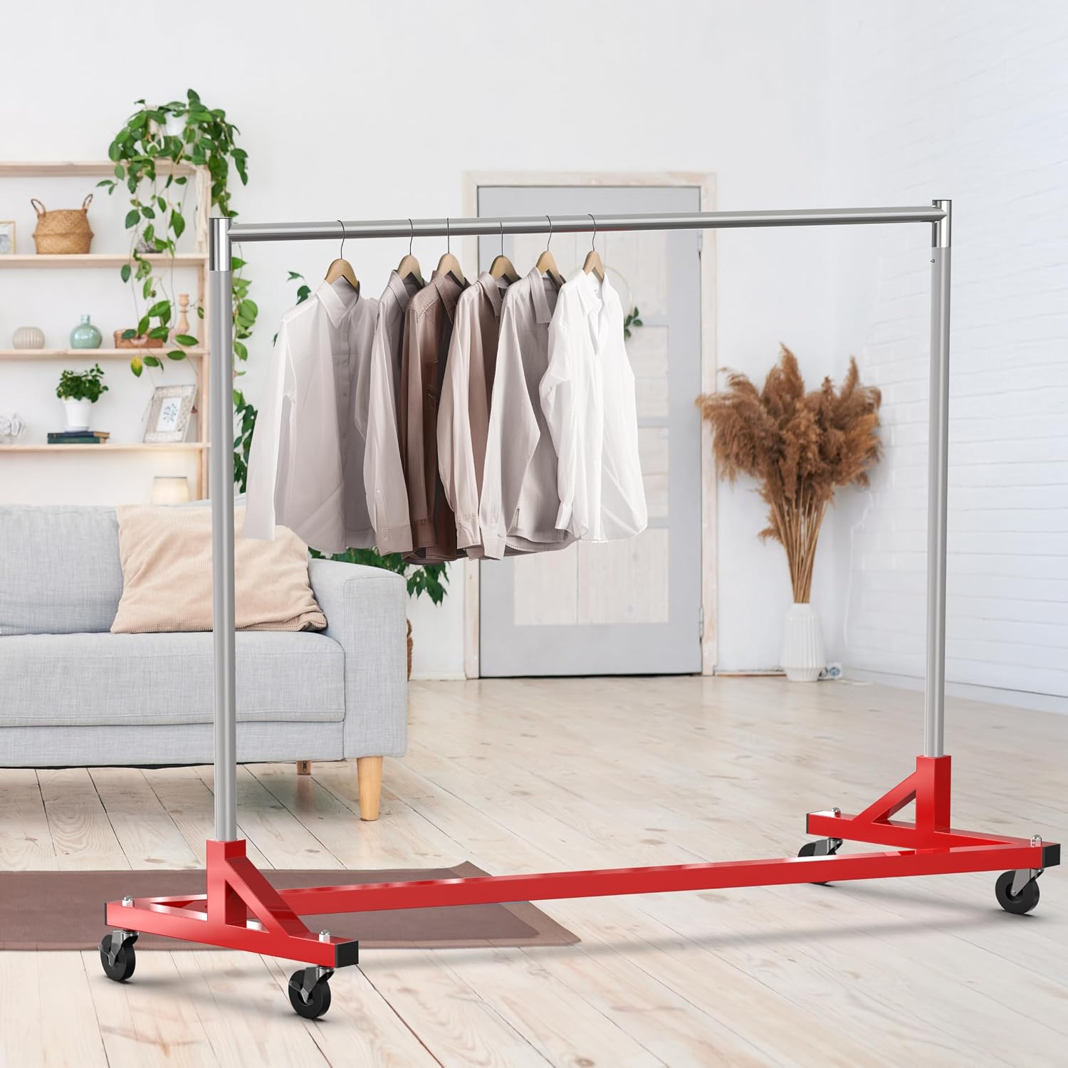 Industrial Grade Z-Base Garment Rack, 63" W/500Lb, Red