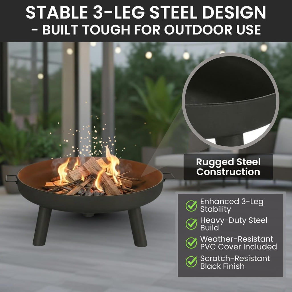 Outdoor Fire Pit, Black, 27.5-Inch