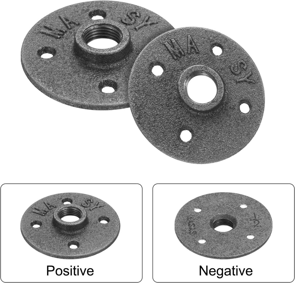 uxcell 2 Pack Industrial Pipe Floor Flange, Iron Pipe Fittings, 1/2 Inch Threaded Flange for DIY Project/Furniture/Shelving Decoration Black