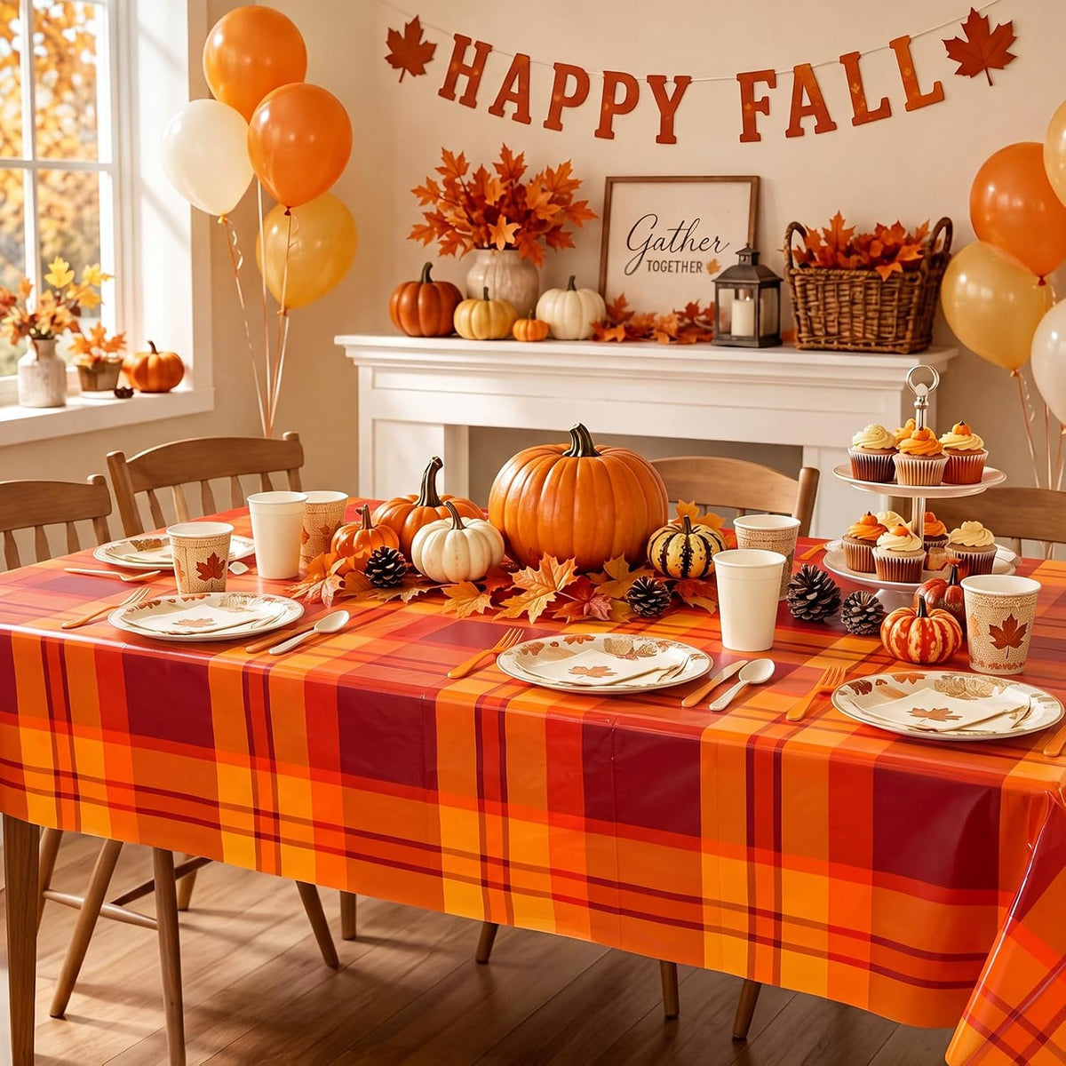 6 Pcs Fall Plastic Tablecloths Disposable Plaid