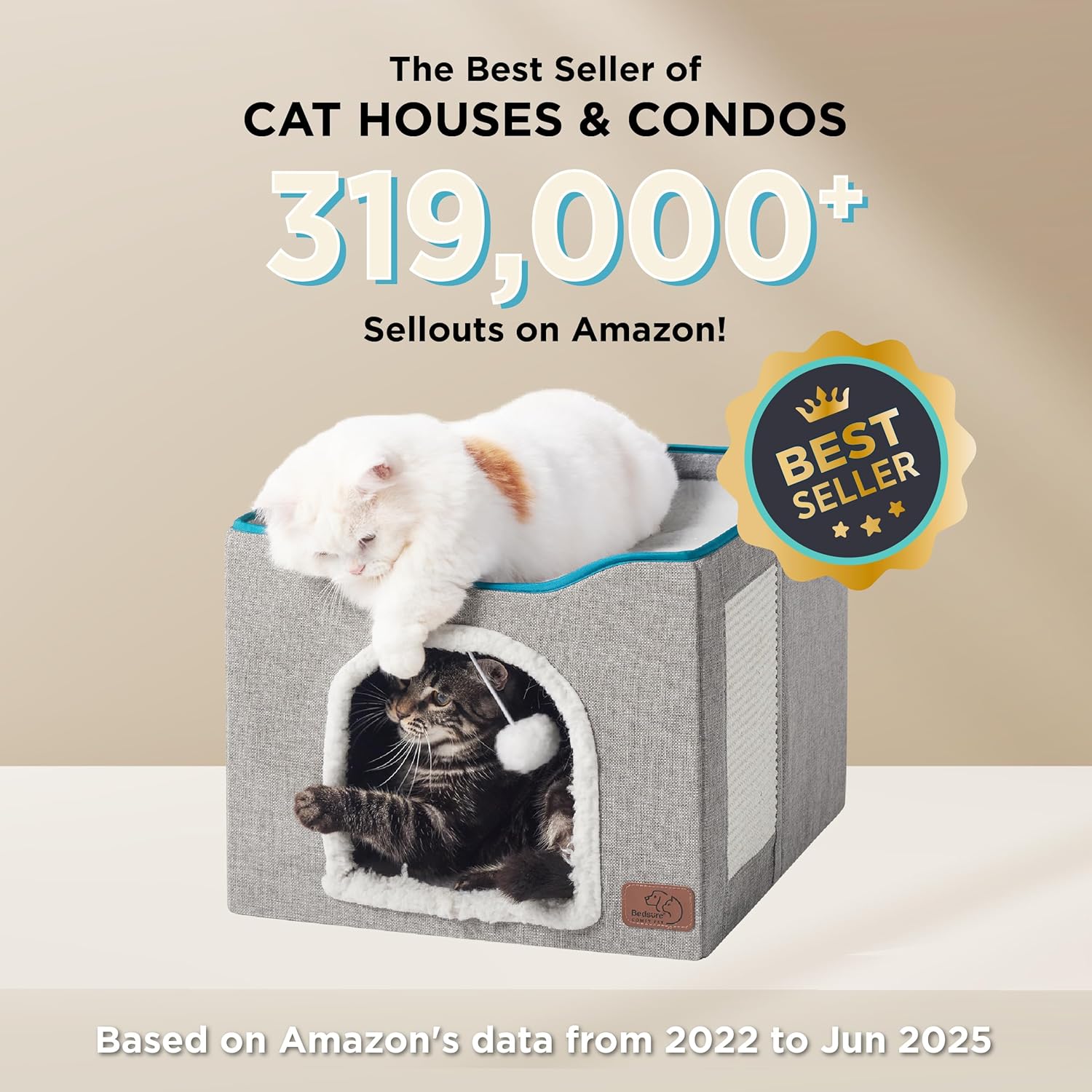 Cat Beds for Indoor Cats - Large Cat Cave for Pet Cat House with Fluffy Ball Hanging and Scratch Pad, Foldable Cat