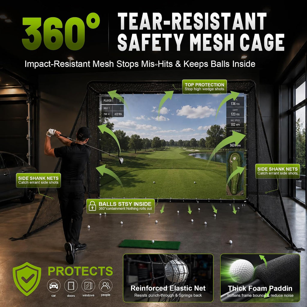 2 in 1 Golf Simulator Net System, 10 x 8ft Golf Practice Net Hitting Net with 4K-Ready Impact Screen, Target Cloth