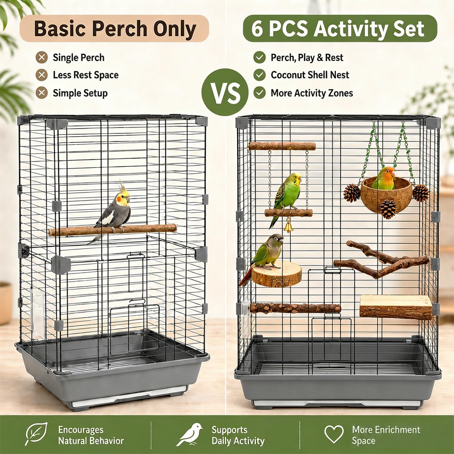 Bird Perch Bird Cage Accessories Parrot Toys Natural Wood 6Pcs Set for Parakeet Cockatiel Conure Lovebird Small