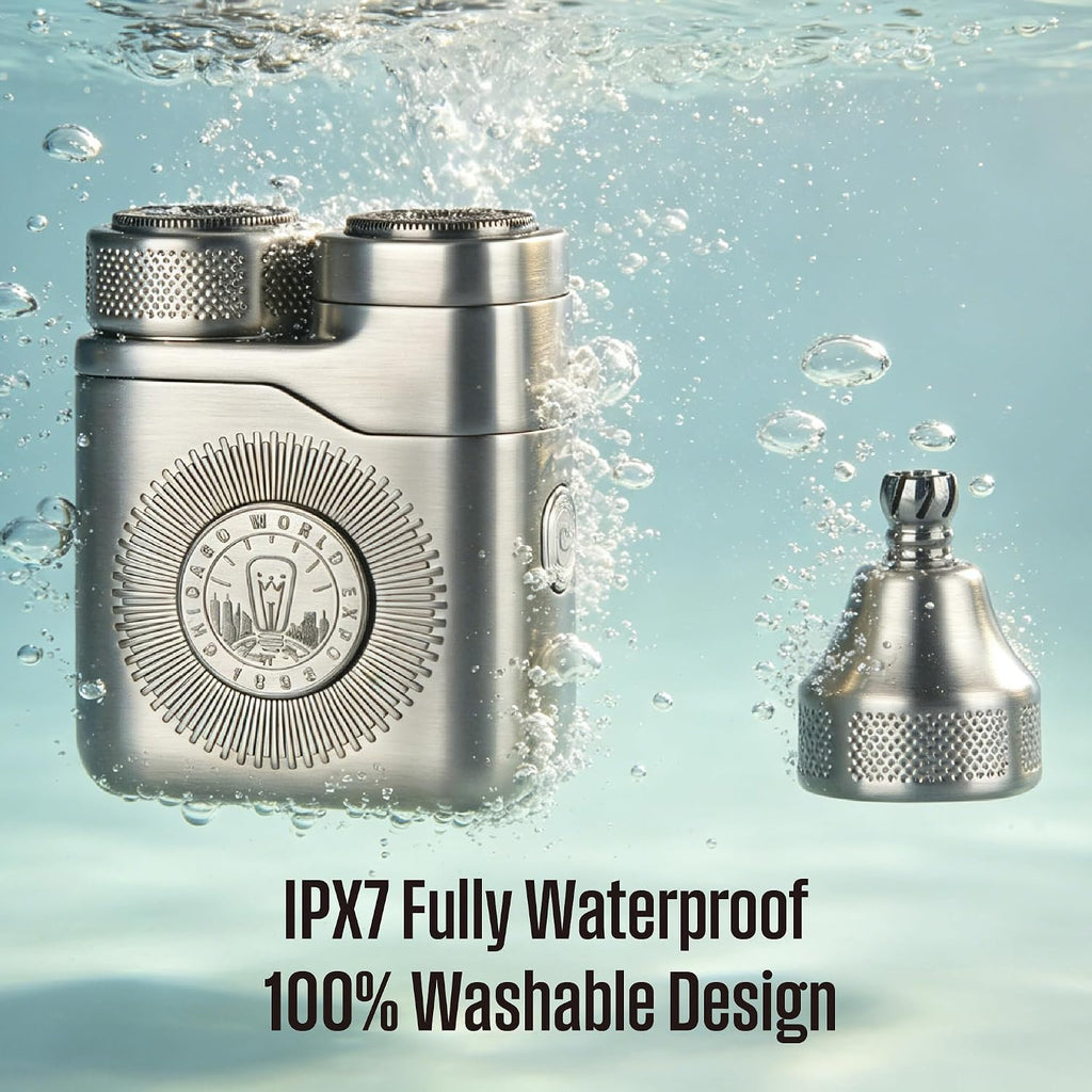 Men's Portable Rotary Electric Shaver, Silver | Magnetic Floating Heads with Nose Hair Trimmer, IPX7 Waterproof USB-C