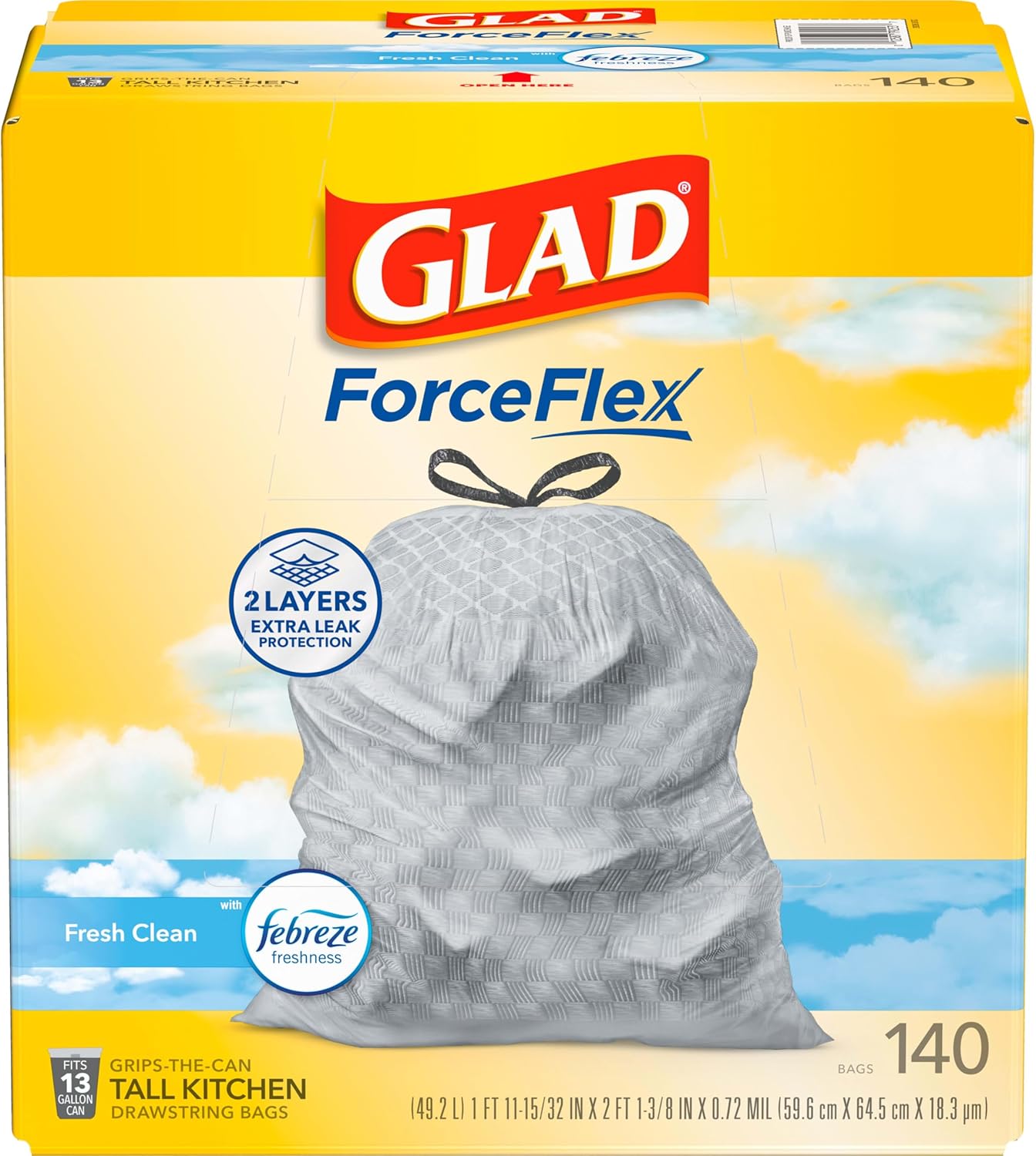 ForceFlex Tall Kitchen Trash Bags, 13 Gallon, Fresh Clean, 140 Count (Package May Vary)