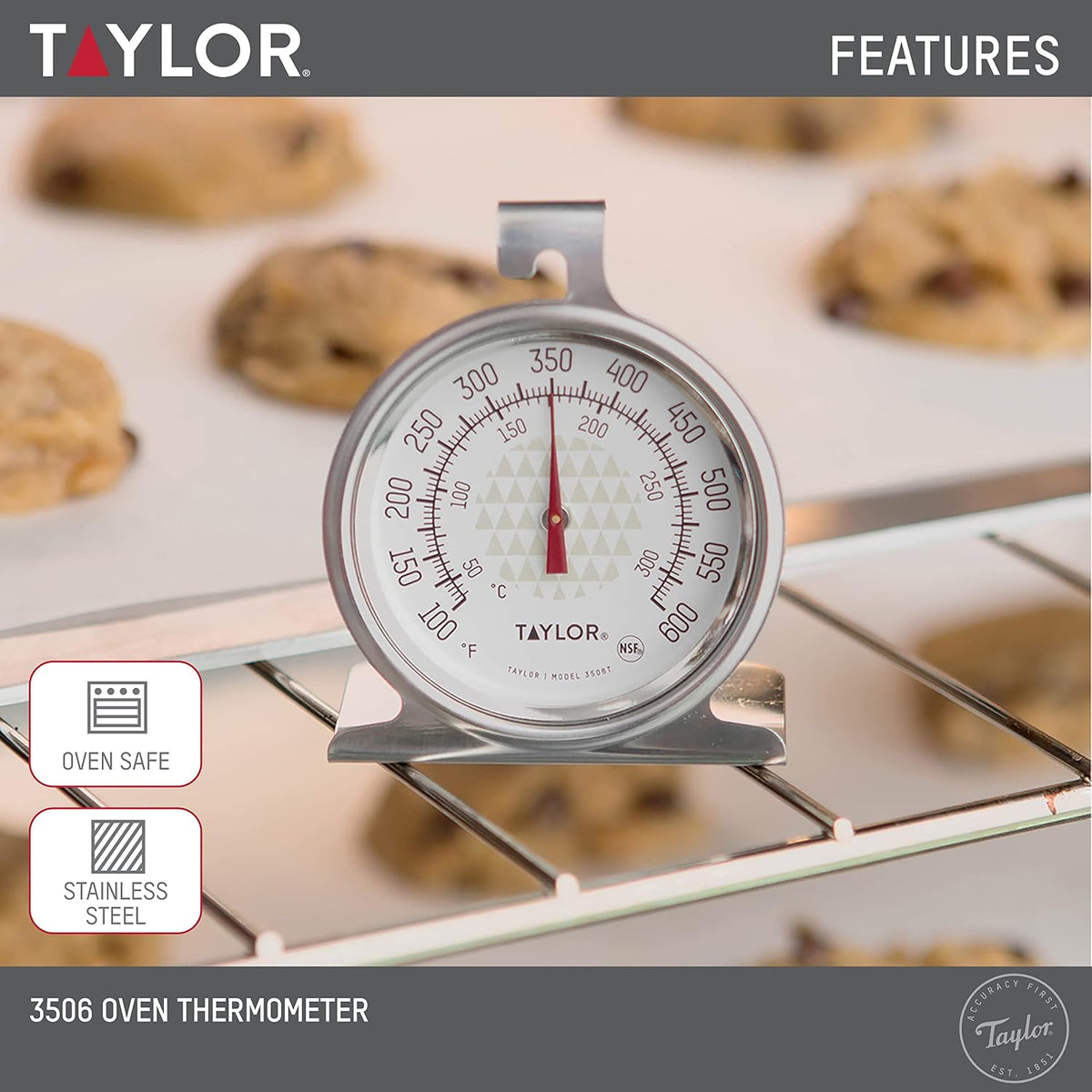 Large 2.5 Inch Dial Kitchen Cooking Oven Thermometer, Analog