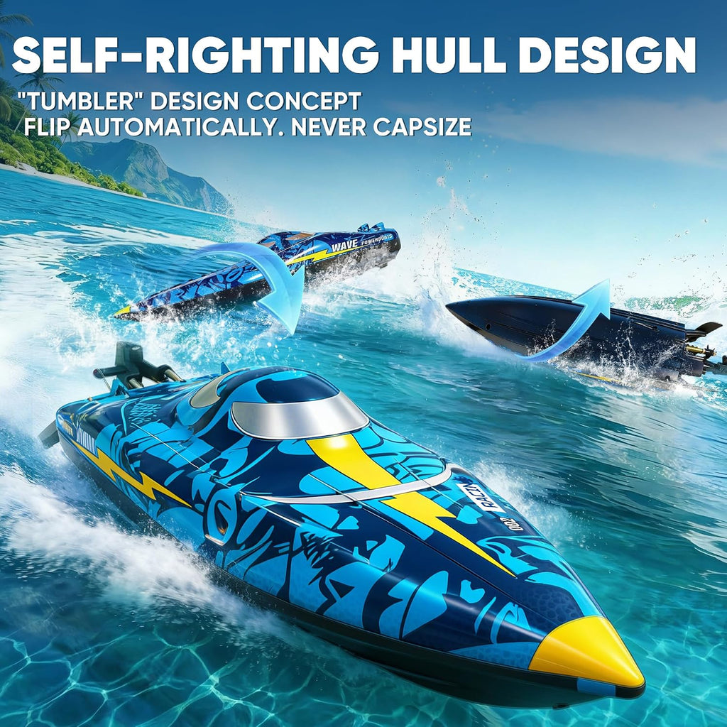 16 Inch High-Speed RC Boat for Adults & Kids, 40+ KPH Large Fast Remote Control Boat for Pools, Lakes & Rivers, with