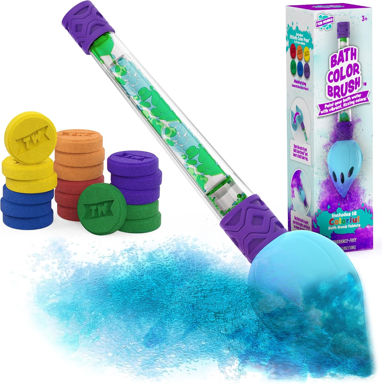 Bath Color Brush Kids Bath Bomb Set | Nontoxic & Fragrance-Free | Use Brush to Paint Water with Vibrant, Fizzing