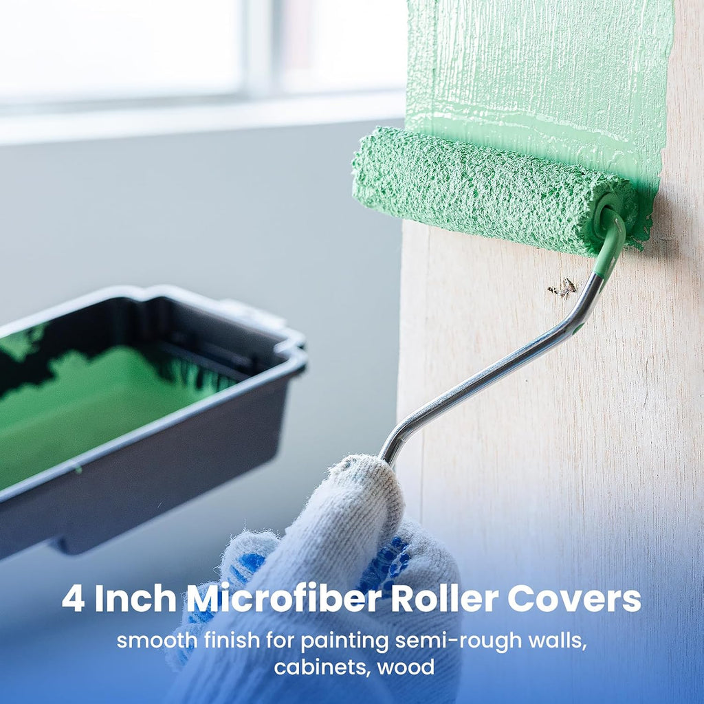 Microfiber Paint Roller Covers 4 Inch, 40 Pack Small Paint Roller Covers with Roller Frame Kit, Mini Paint Rollers