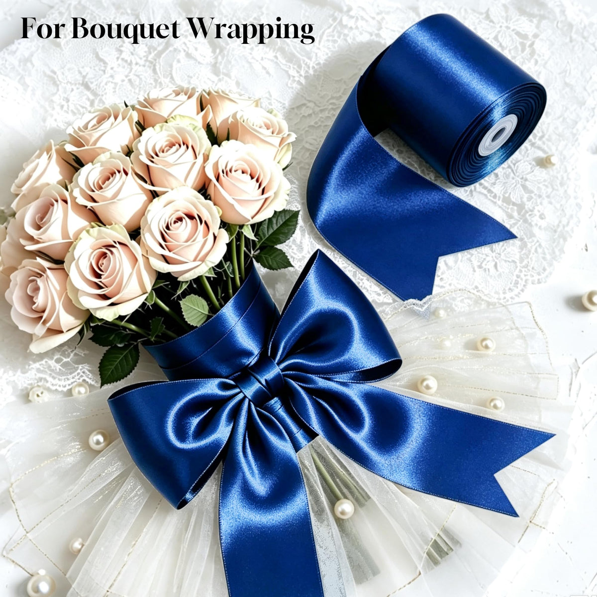 3 Inch x 25 Yards Navy Blue Satin Ribbon Gift Wrapping Ribbon