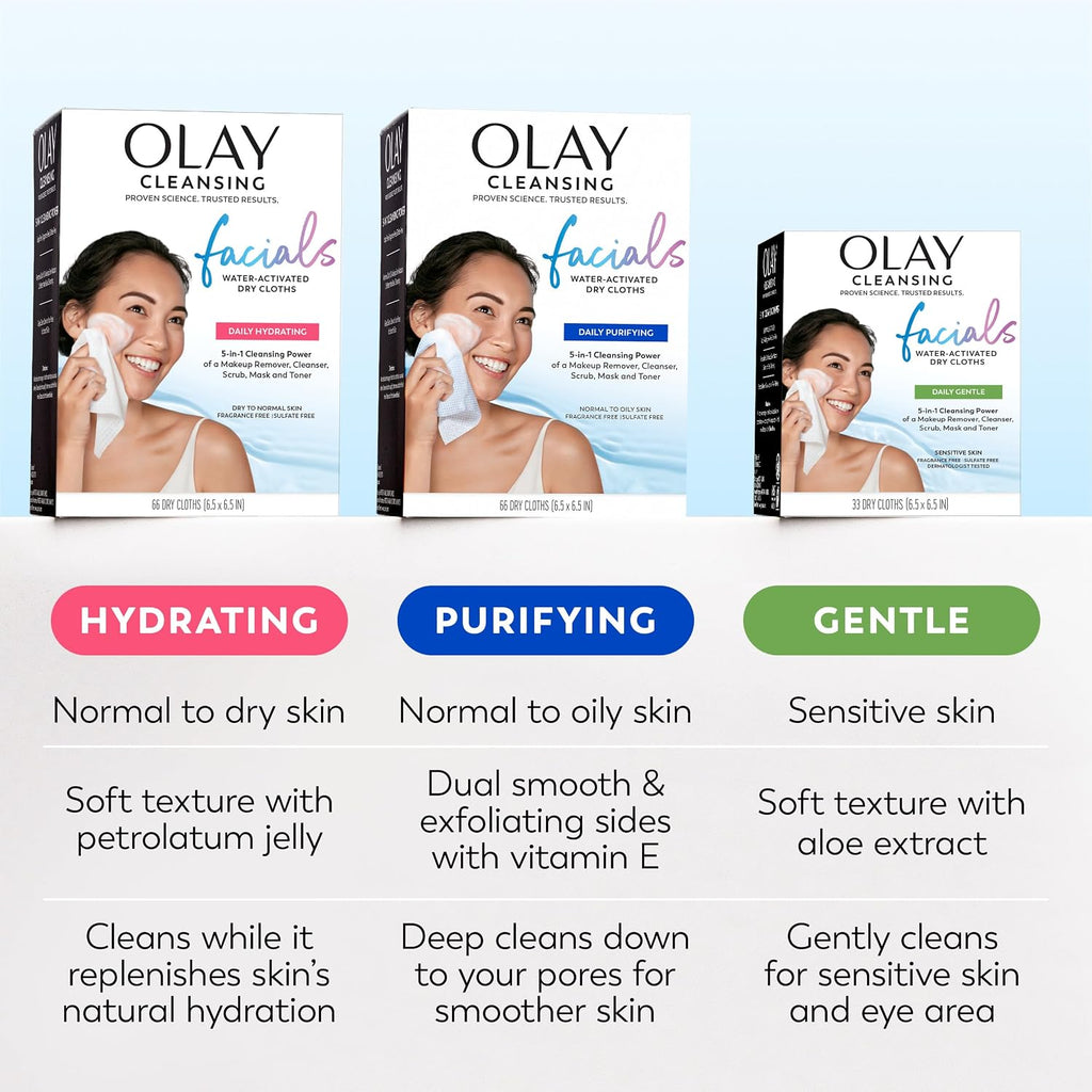Makeup Remover Wipes, Daily Facials Deep Clean Face Cleanser for Normal to Oily Skin, Alcohol & Fragrance Free, Soft