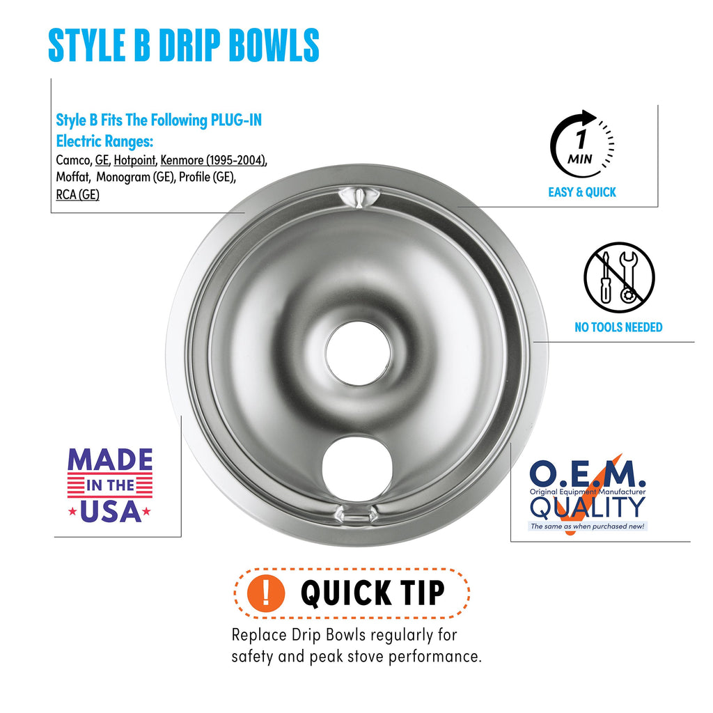Range Kleen 11920-4X GE Drip Pans Containing 2 Units each 119A, 120A, Chrome