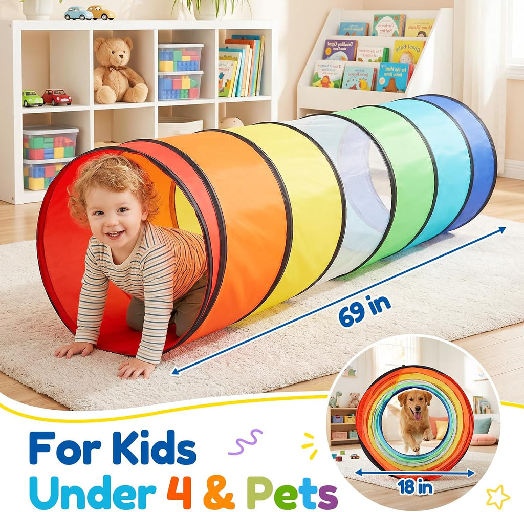 Kids Play Tunnel Tent for Toddlers, Colorful Pop Up Crawl Tunnel Toy for Baby or Pet with Breathable Mesh