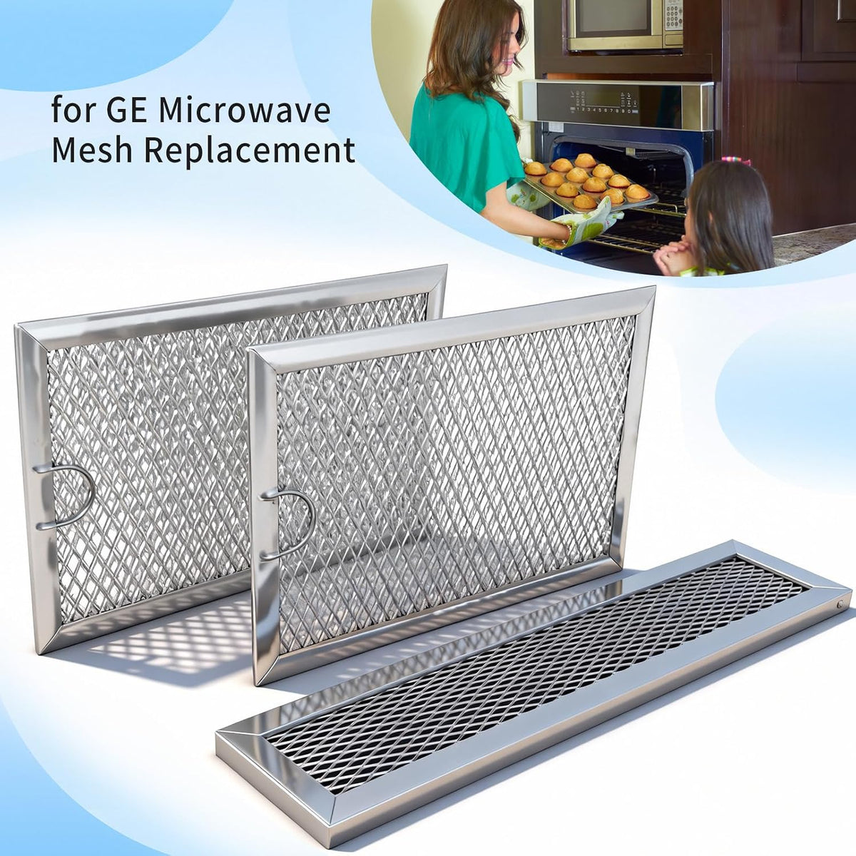 3Pcs Microwave Grease Charcoal Filter Set Compatible with GE Microwave Mesh Replacement for PVM9179DF2WW PVM9179SR1SS PVM9179DF3WW PVM9179DK5WW PVM9179DK6WW PVM9179ER1ES