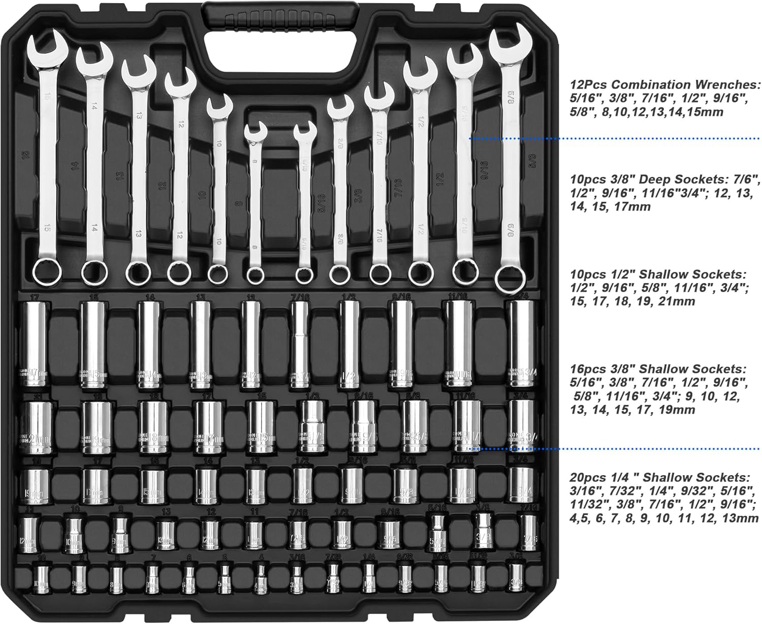 240-Piece Mechanics Tool Set, General Assorted SAE/Metric Sockets and Wrenches Automotive Repair Tool Kit with