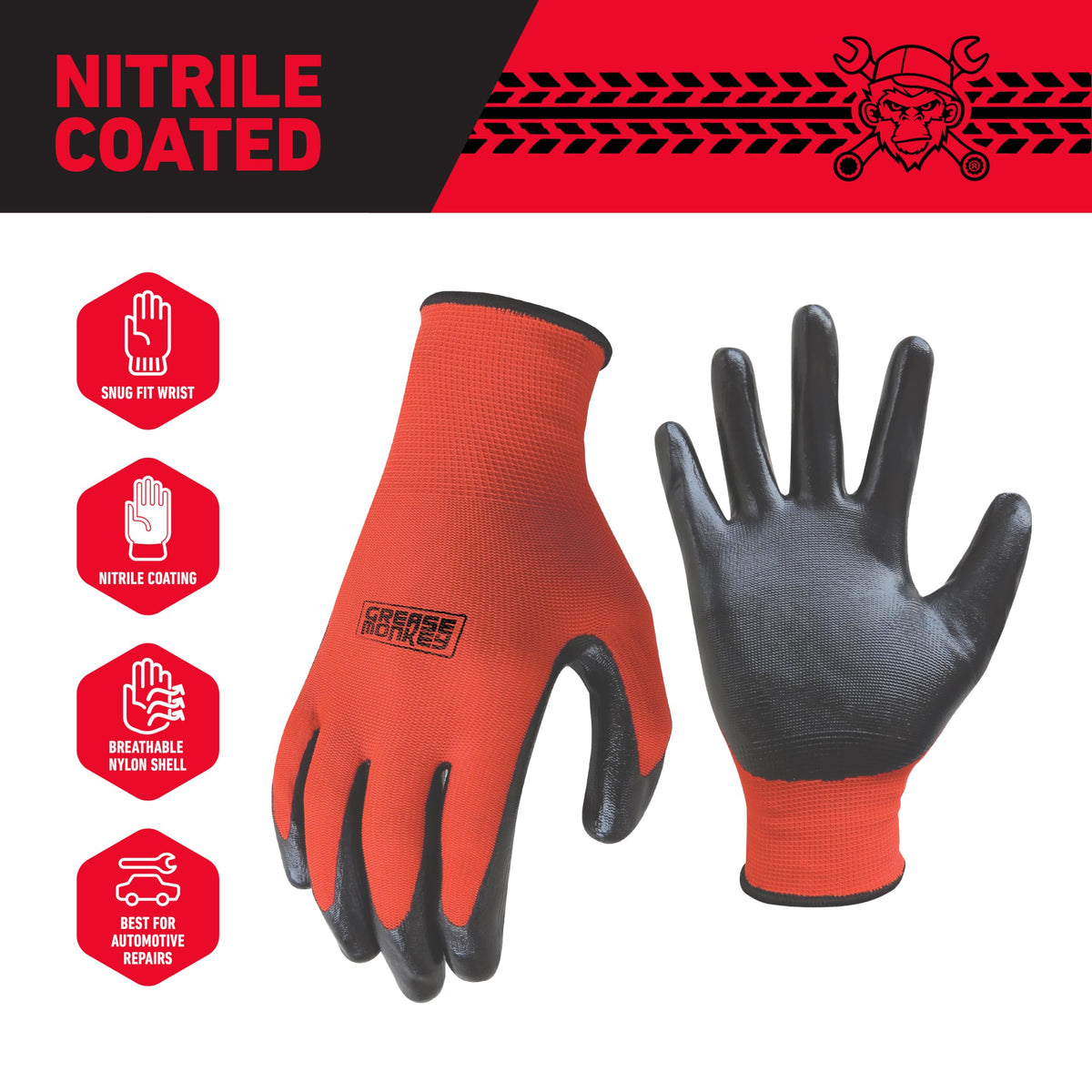 General Purpose Nitrile Coated Work Gloves, Size Large, 12 Pack,Red