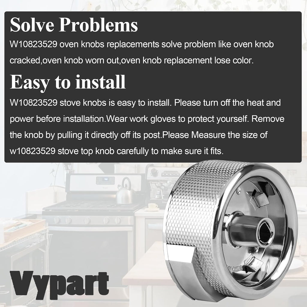 W10823529 Oven Range Control Knob - for Whirlpool KitchenAid Oven Range Stove Knob - Brushed Chrome Stainless Steel Finish - Replaces W11156487 AP6285576 EAP12347719 PS12347719 4546228-4 pcs