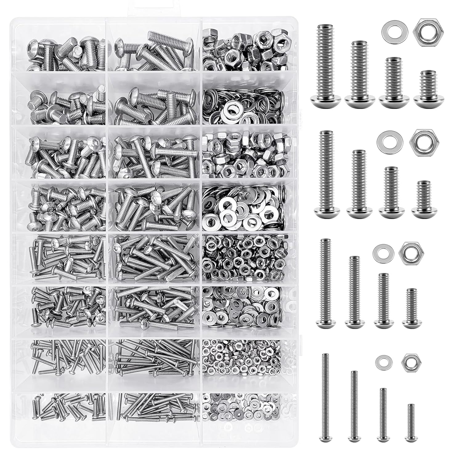 1290 Pieces M2 M3 M4 M5 Screw Nuts and Bolts Assortment Kit, Metric Screws 304 Stainless Steel Button Head Socket Cap