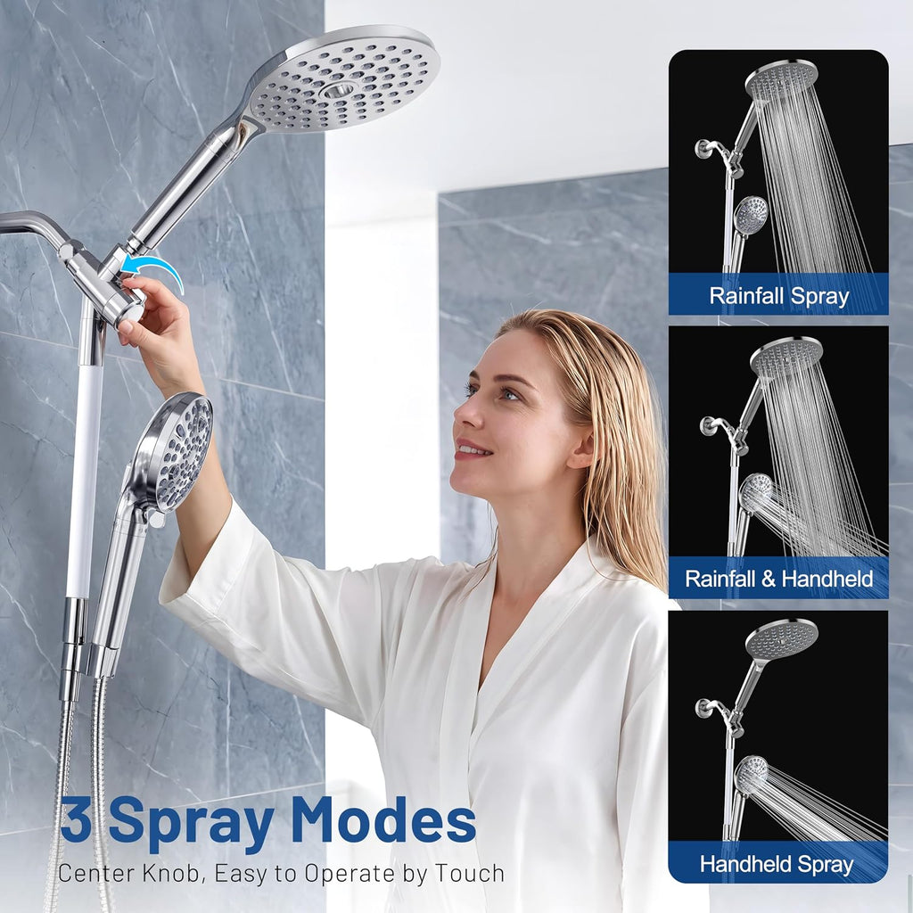 Dual Filtered Rain Shower Head Combo, Handheld Shower Head with Adjustable Bar - Rainfall Shower Head And Showerhead