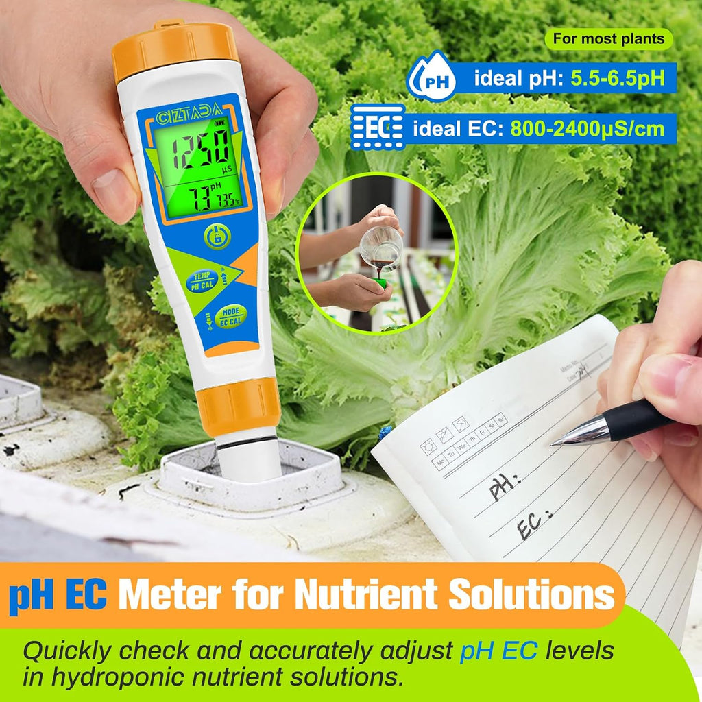 Digital pH Tester Water pH EC PPM Meter for Hydroponics Nutrients | pH Conductivity TDS Temperature Monitor Meter