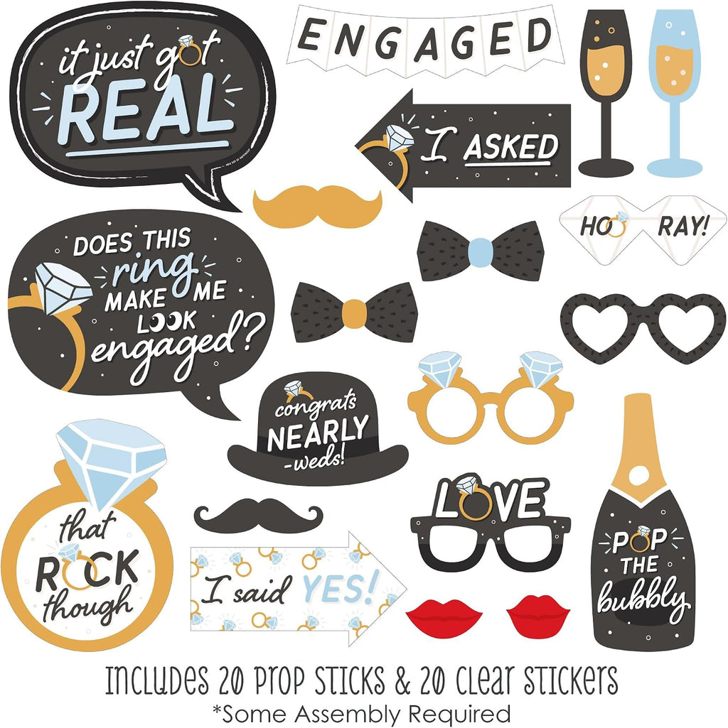 Black and White Engagement Photo Booth Prop Kit, DIY Cardstock Props - 20pc