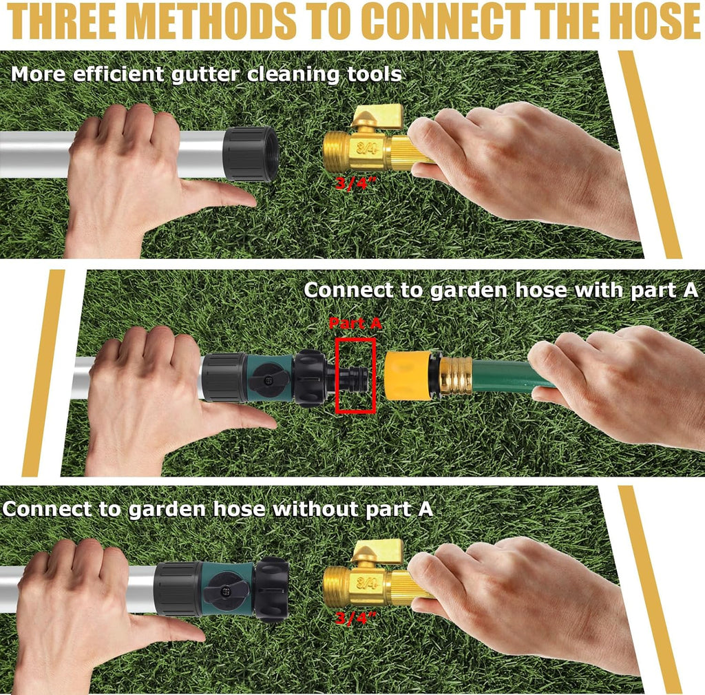 24FT Reach Gutter Cleaning Tools from The Ground, Telescopic Rain Gutter Cleaner Tools, Gutters Cleaning Pole with