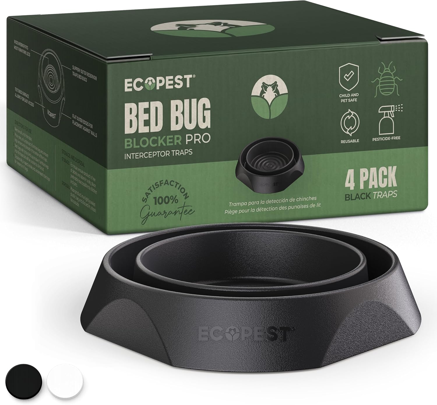 Bed Bug Interceptors - 4 Pack | Bed Bug Blocker (Pro) Interceptor Traps (Black) | Eco Friendly Insect Trap for Bed