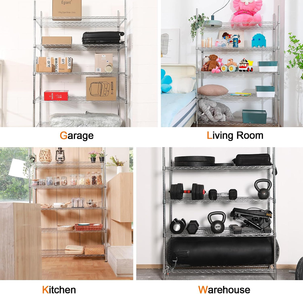 5 Tier Chrome Storage Racks and Shelving - 48" L x 20" W x 72" H Heavy Steel Material Pantry Shelves - Each Unit