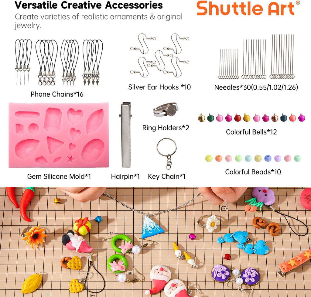 Polymer Clay Kit, 57 Colors Oven Bake Clay for Kids with 19 Carving Tools and 10 Accessories, Non-Sticky, Non-Toxic
