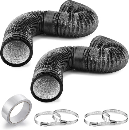 6 Inch 8 Feet 2 Pack Long Air Ducting Kit, Black Dryer Vent Hose | Heavy Duty 3-Layer Flex Aluminum Duct, Clamps &