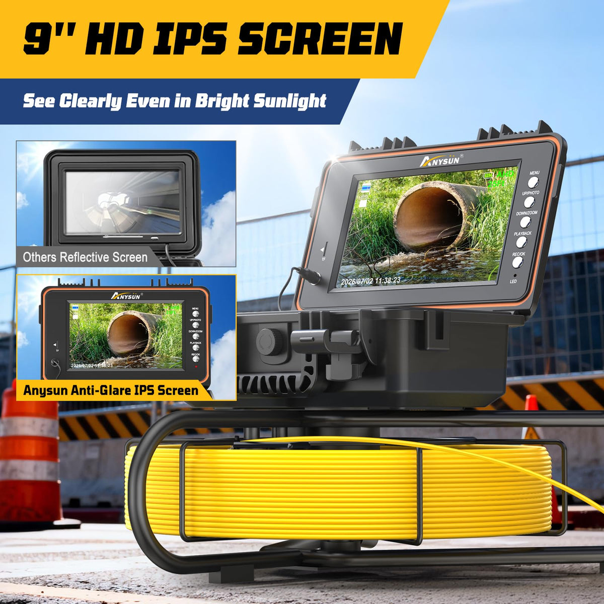 Anysun Self-Leveling Sewer Camera with 512Hz Transmitter, Distance Counter