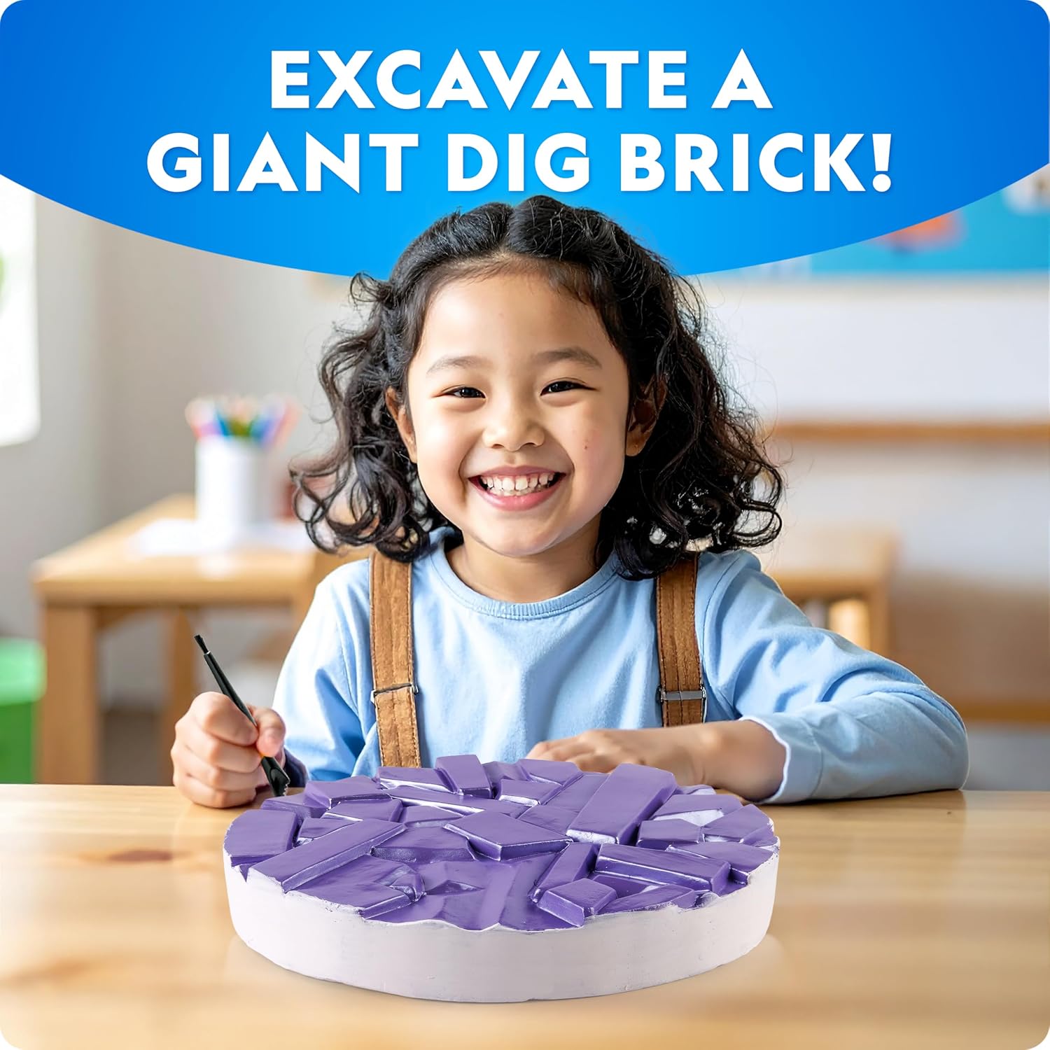 National Geographic Gigantic Gemstone Dig Kit with 100 Real Gems | Giant Dig Brick, Amethyst Quartz and Tiger's Eye
