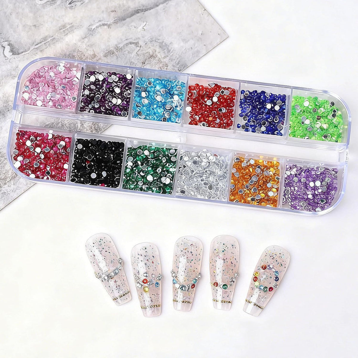 3000PCS Nail Gems and Rhinestones, Multicolor 2mm Gemstones for Nails, Flat Back Rhinestone Nail Charms for Nailart