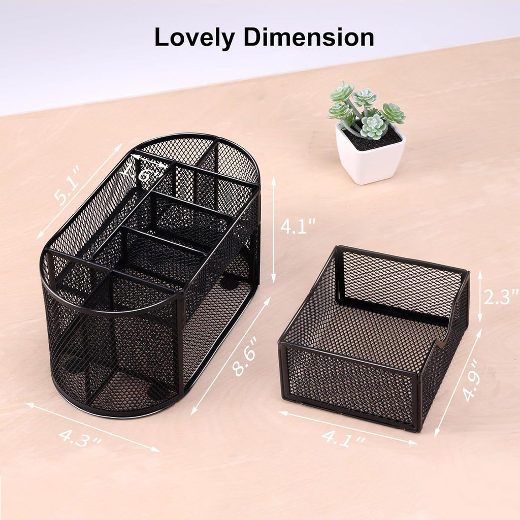 Desk Organizer, Pencil Holder for Desk, Mesh Office Desk Accessories with 8 Compartments and 1 Drawer Stationery