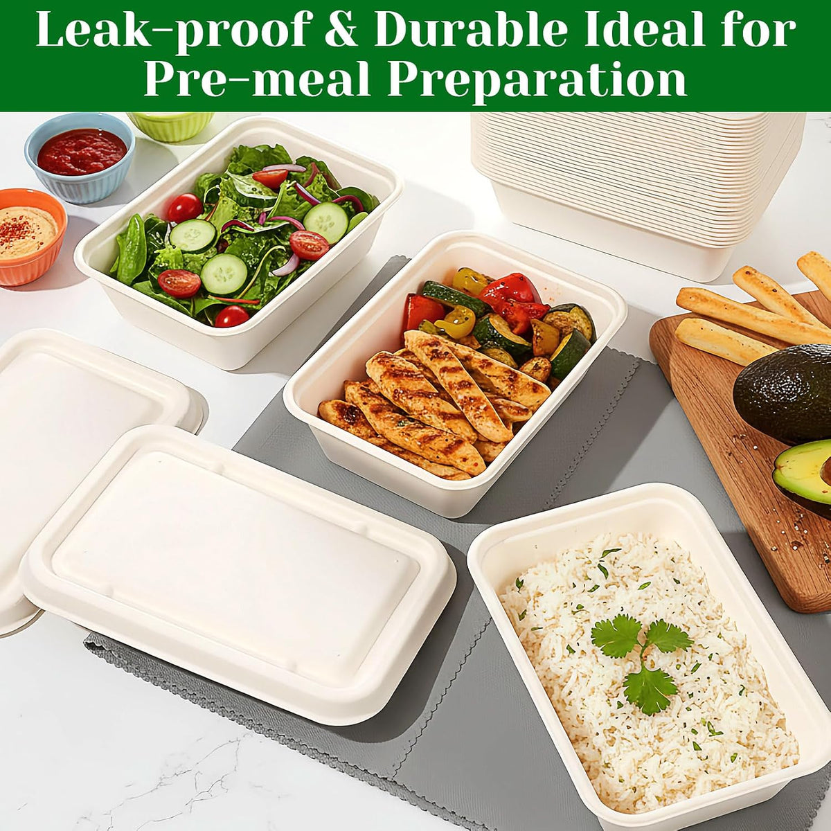 24 oz Disposable Food Containers with Lids 50 Pack Sugarcane Pulp Food Prep Containers Biodegradable Lunch Take out