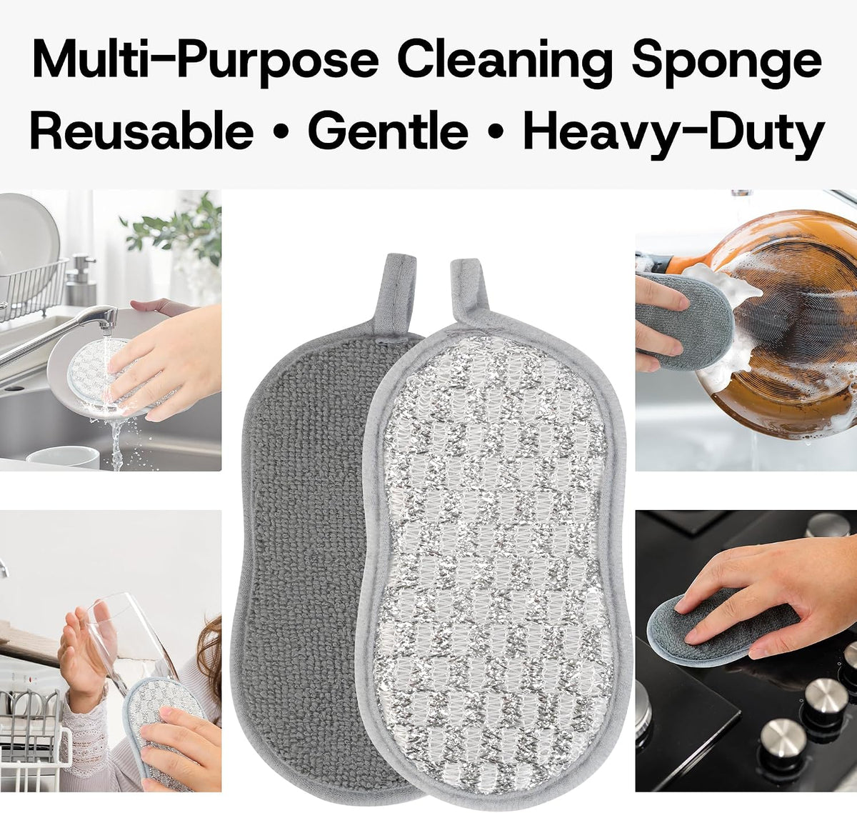 Multi-Purpose Dish Sponges Kitchen, Dual-Sided Non Scratch Scrub Sponges