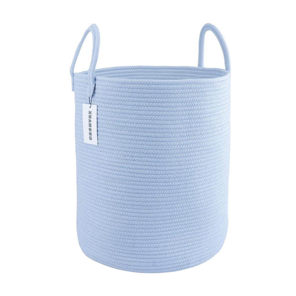 Cotton Rope Laundry Basket Hamper for Clothes, light blue