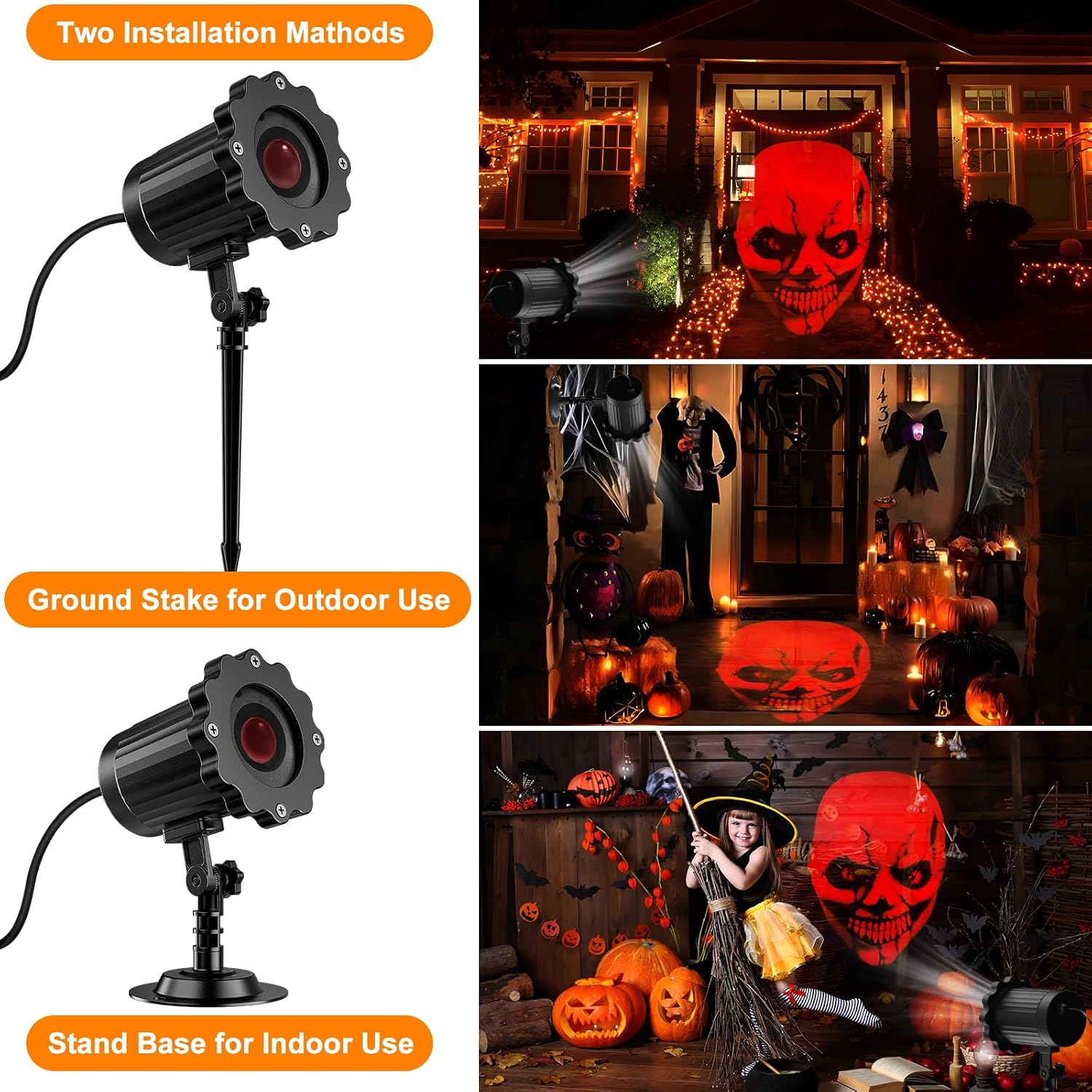 Halloween Decorations Outdoor, 3D Dynamic Red Skull Halloween Projector Lights, Waterproof Holiday Light for Window