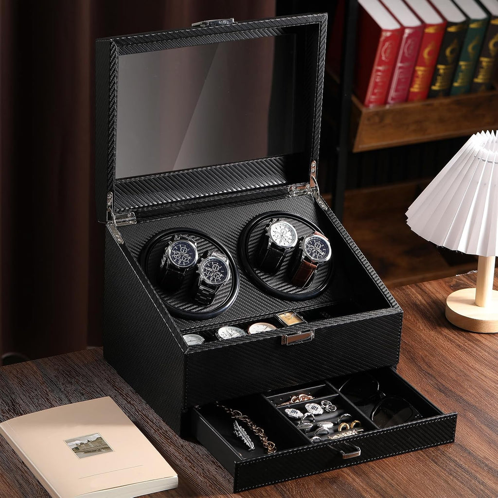 Watch Winder for Automatic Watch, Rotating Watch Display Case Quiet Running Motor Watches Jewelry Box with Drawer for