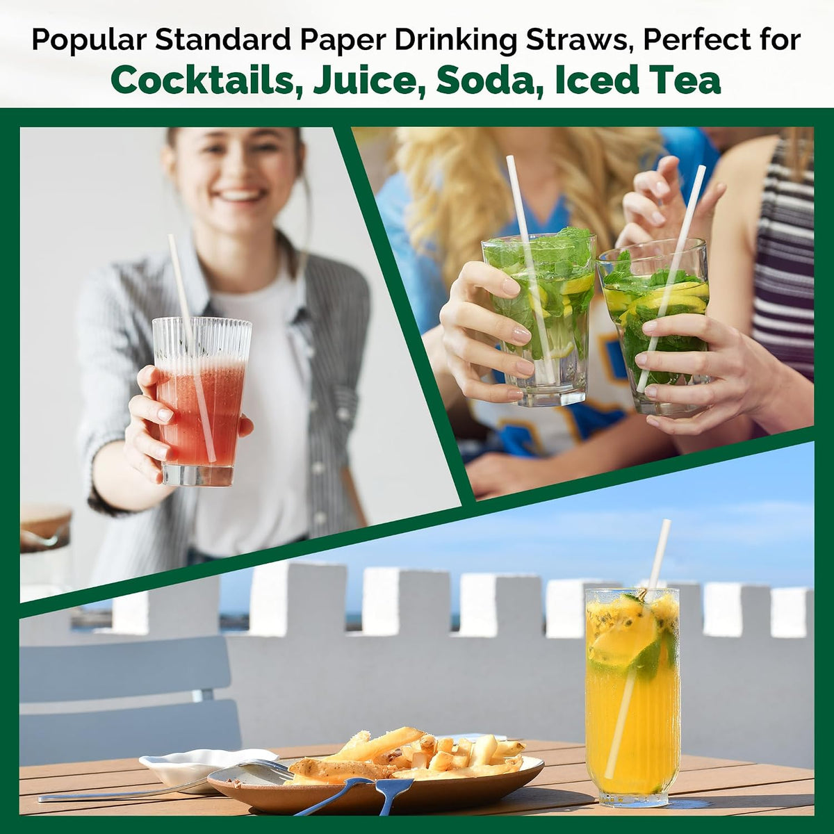 White Paper Drinking Straws Bulk 1000 Cts 7.75" - Bars and Restaurants Pack