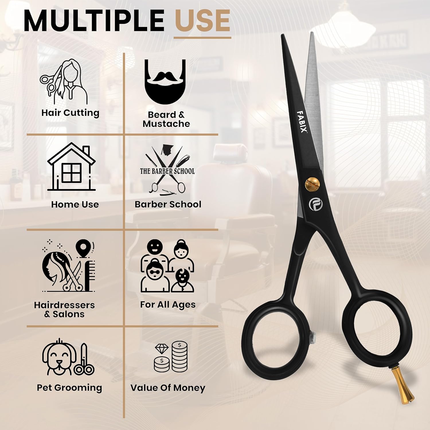 5” Professional Beard Mustache Scissors with 1 Beard Comb, 1 Mustache Comb and Travel Pouch - Perfect Beard Trimming