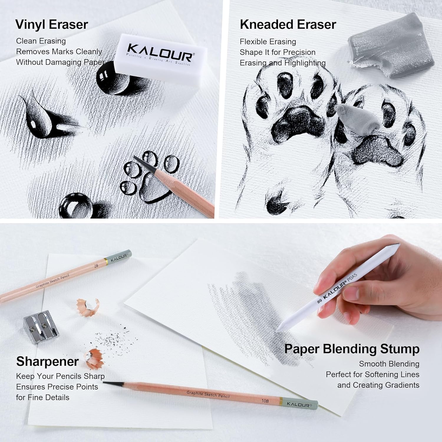 18-Piece Professional Sketch Pencil Set - Includes 5H to 14B Pencils, Vinyl Eraser, Kneaded Eraser,Sharpener and