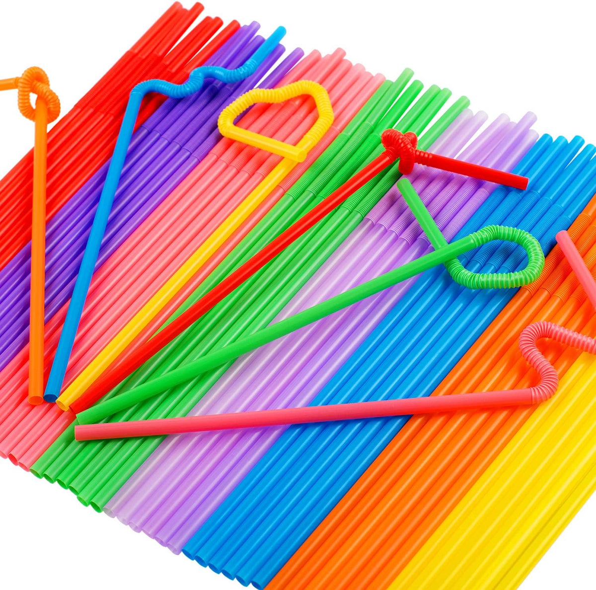 300 Pcs Colorful Flexible Plastic Straws, BPA-Free Disposable Bendy Straws, 10.2" Long and 0.23'' Diameter