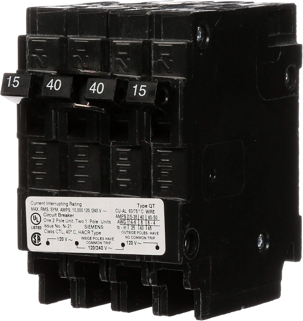 Siemens 40 Amp Double-Pole and (2) 15 Amp Single-Pole Type QT Triplex Circuit Breaker