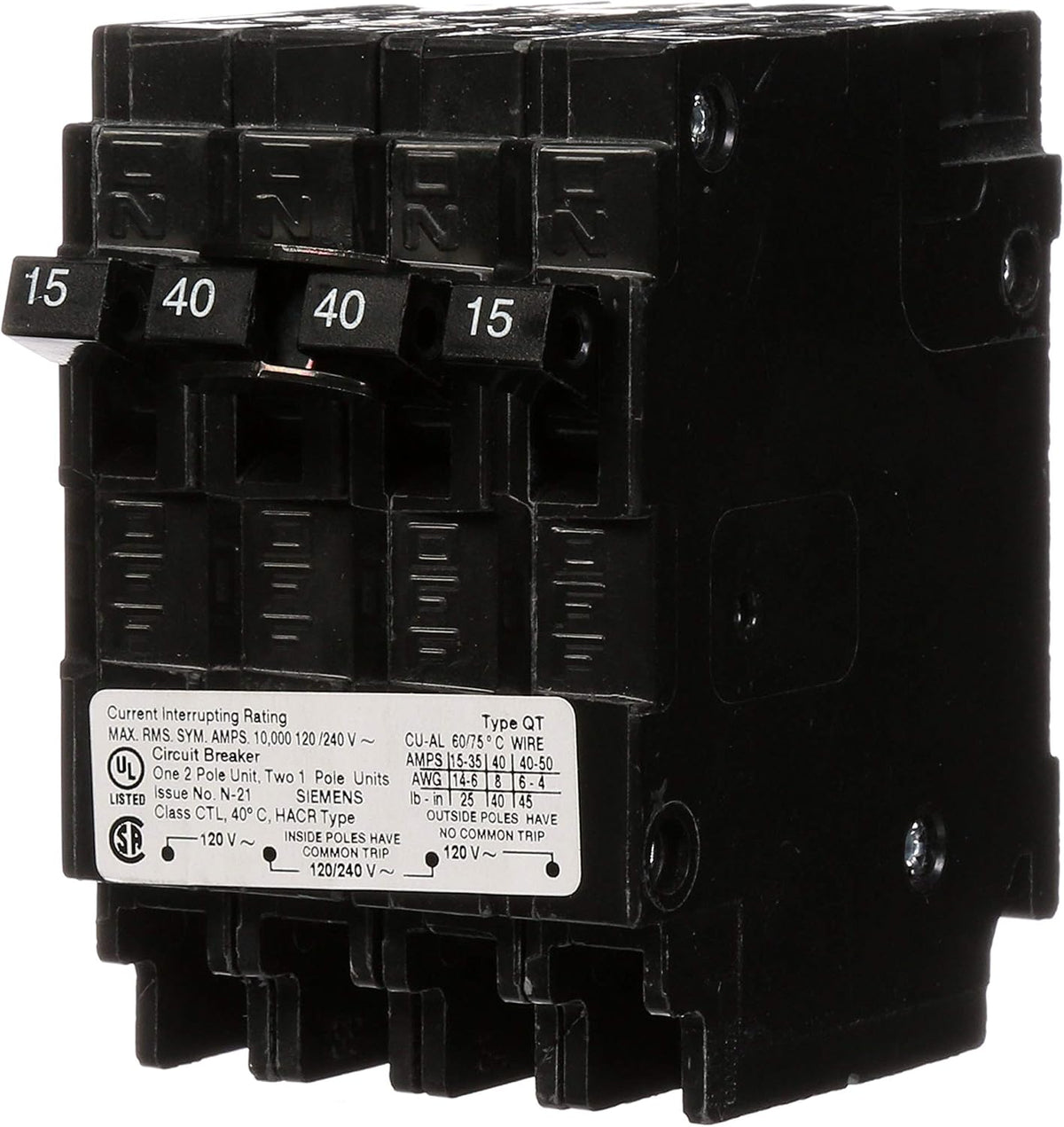 Siemens 40 Amp Double-Pole and (2) 15 Amp Single-Pole Type QT Triplex Circuit Breaker