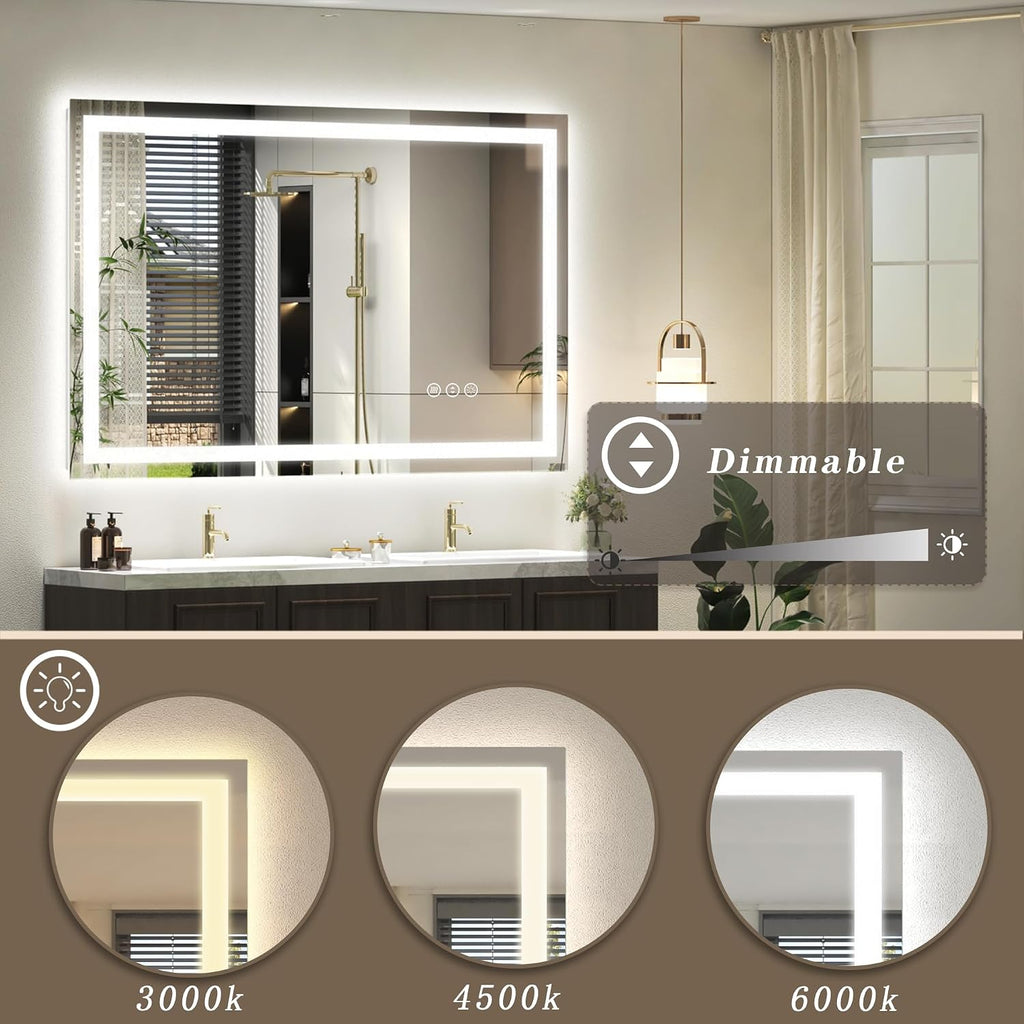 40x36 LED Lighted Bathroom Mirror for Vanity | Front Light and Backlit, Anti-Fog, Memory, 3 Color, Tempered Glass